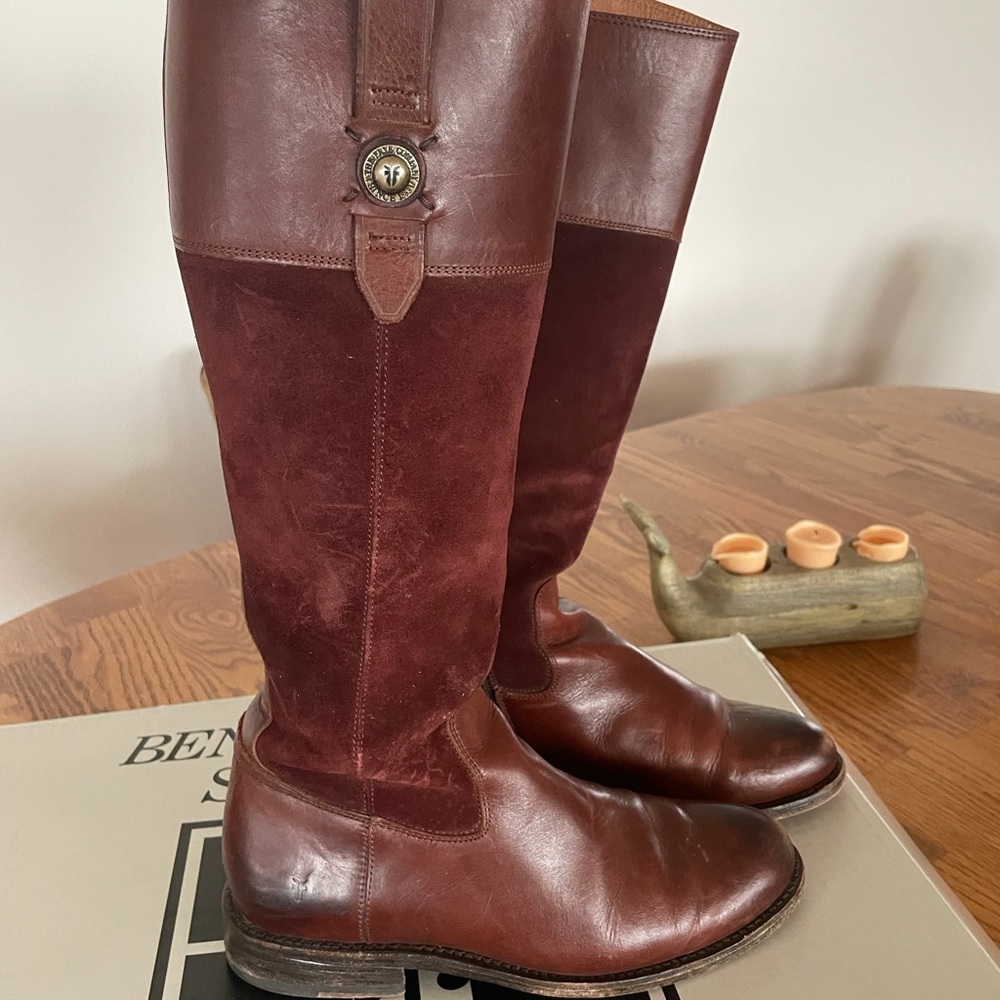Frye Men's Two-Tone Brown Leather & Suede Tall Riding Boots